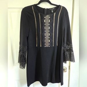 AQUA Black Lace long-sleeve cocktail dress sz L